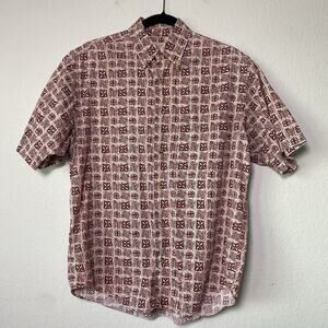 Crossings Red‎ Geometric Short Sleeve Button up Casual Med Travel Cruise Resort
